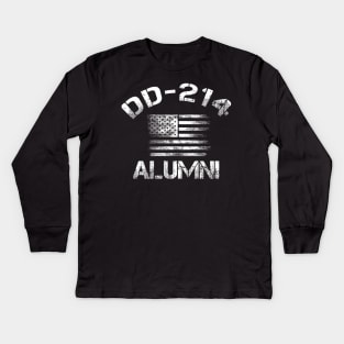 Vintage American Flag DD-214 Alumni Veteran Kids Long Sleeve T-Shirt